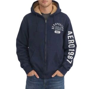 Aeropostale Hoodie Size 2XL Blue Embroidered Heavy Fleece Lined Sweatshirt New